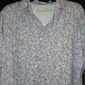 Robert Graham Men's "Amaro" Grey Geometric Check Golf Jersey Polo.